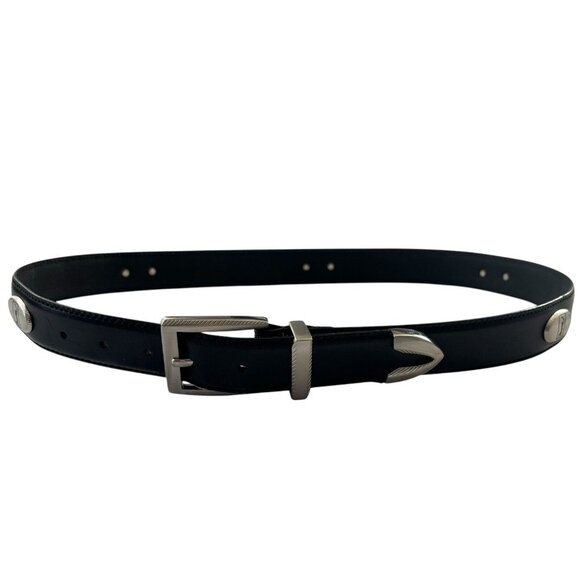 PGA Tour Black Top Grain Leather Golf Belt (Size 36) Silver PGA Logo Concho - Picture 1 of 5